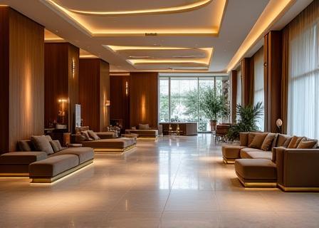 Mobilier et luminaires pour hall d’hôtel à Annecy
